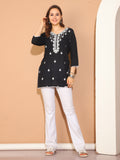 Black Rayon Floral Embroidered Tunic