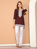 Wine Rayon Floral Embroidered Tunic