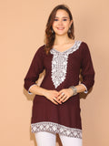 Wine Rayon Floral Embroidered Tunic