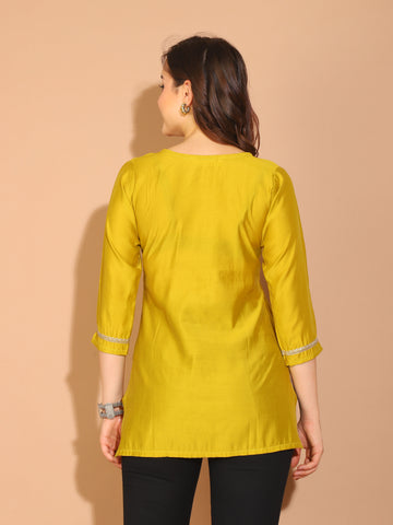 Yellow Poly Silk Printed Tunic