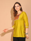 Yellow Poly Silk Printed Tunic