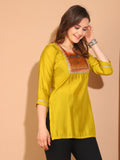 Yellow Poly Silk Printed Tunic