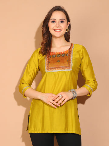 Yellow Poly Silk Printed Tunic