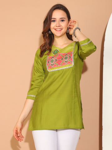 Green Poly Silk Printed Tunic