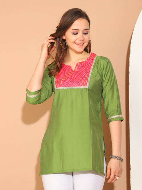 Green Poly Silk Printed Tunic