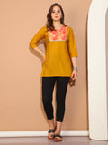 Mustard Yellow Poly Silk Printed Tunic