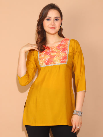 Mustard Yellow Poly Silk Printed Tunic