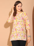 Light Yellow & Light Pink Pure Cotton Floral Printed Tunic