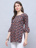 Navy Blue Cotton Blend Block Printed Tunic