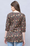 Black & Beige Cotton Blend Floral Printed Tunic