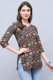 Black & Beige Cotton Blend Floral Printed Tunic