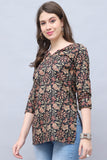 Black & Beige Cotton Blend Floral Printed Tunic