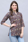 Wine & Beige Cotton Blend Floral Printed Tunic