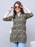 Brown & Beige Cotton Blend Floral Printed Tunic