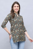 Brown & Beige Cotton Blend Floral Printed Tunic