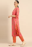 Pink Pure Cambric Cotton Jaipuri Printed Kurta Set With Dupatta