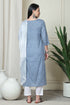 Grey And White  Pure Cambric Cotton Printed Kurta Set With Dupatta