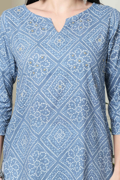 Grey And White  Pure Cambric Cotton Printed Kurta Set With Dupatta