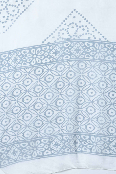 Grey And White  Pure Cambric Cotton Printed Kurta Set With Dupatta