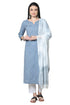 Grey And White  Pure Cambric Cotton Printed Kurta Set With Dupatta