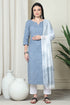 Grey And White  Pure Cambric Cotton Printed Kurta Set With Dupatta