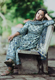 Blue Pure Cambric Cotton Printed Kurta Set With Dupatta