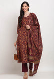 Wine Pure Cambric Cotton Floral Printed Kurta Set With Dupatta