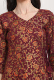 Wine Pure Cambric Cotton Floral Printed Kurta Set With Dupatta