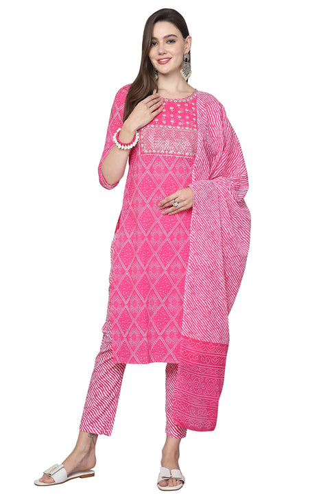 Pink And White  Pure Cambric Cotton  Embroidered Kurta Set With Dupatta