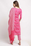 Pink And White  Pure Cambric Cotton  Embroidered Kurta Set With Dupatta