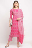 Pink And White  Pure Cambric Cotton  Embroidered Kurta Set With Dupatta