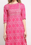 Pink And White  Pure Cambric Cotton  Embroidered Kurta Set With Dupatta