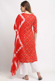 Red Pure Cambric Cotton Embroidered Kurta Set With Dupatta