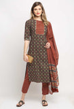 Multicolor Pure Cambric Cotton Floral Printed Kurta Set With Dupatta