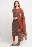 Multicolor Pure Cambric Cotton Floral Printed Kurta Set With Dupatta