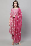 Pure Cotton Jaipuri Printed & Embroidered Kurta Set With Dupatta