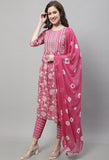 Pure Cotton Jaipuri Printed & Embroidered Kurta Set With Dupatta