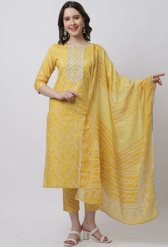 Pure Cambric Cotton Jaipuri Printed & Embroidered Kurta Set With Dupatta