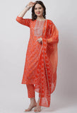 Pure Cambric Cotton Jaipuri Printed & Embroidered Kurta Set With Dupatta