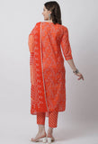 Pure Cambric Cotton Jaipuri Printed & Embroidered Kurta Set With Dupatta