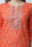 Pure Cambric Cotton Jaipuri Printed & Embroidered Kurta Set With Dupatta