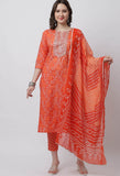 Pure Cambric Cotton Jaipuri Printed & Embroidered Kurta Set With Dupatta