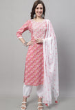 Pure Cotton Zari Weaving And  Embroidered Kurta Set With Dupatta