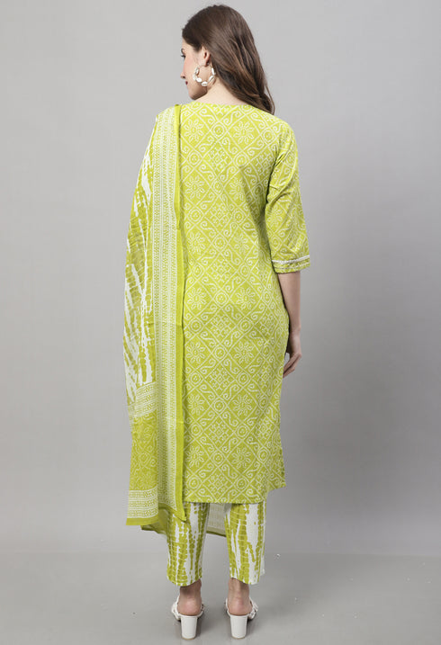 Pure Cotton Zari Weaving And  Embroidered Kurta Set With Dupatta
