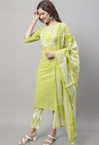 Pure Cotton Zari Weaving And  Embroidered Kurta Set With Dupatta