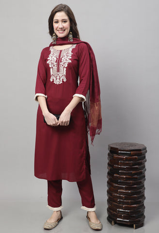 Pure Cotton Dori Work Kurta Set With Dupatta