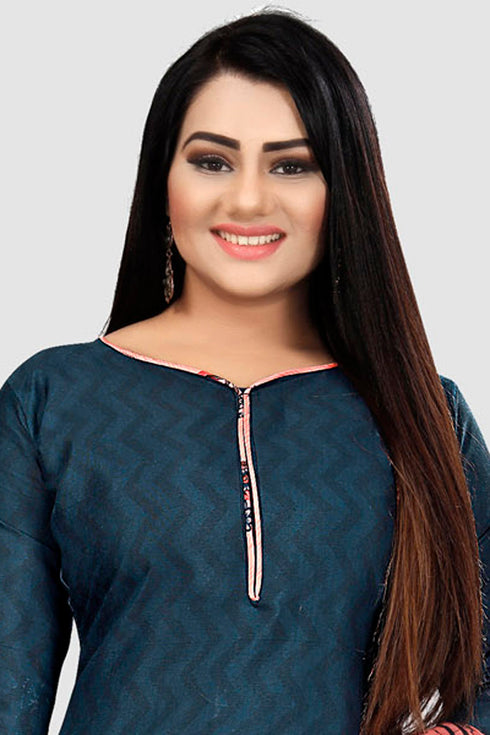 Navy Blue Cotton Blend Printed Unstitched Salwar Suit Material