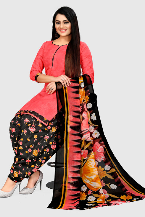 Peach Cotton Blend Printed Unstitched Salwar Suit Material