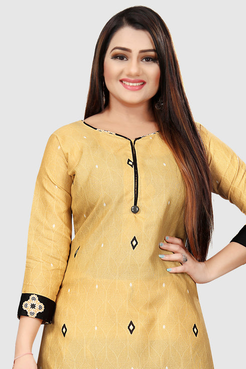 Beige Cotton Blend Printed Unstitched Salwar Suit Material