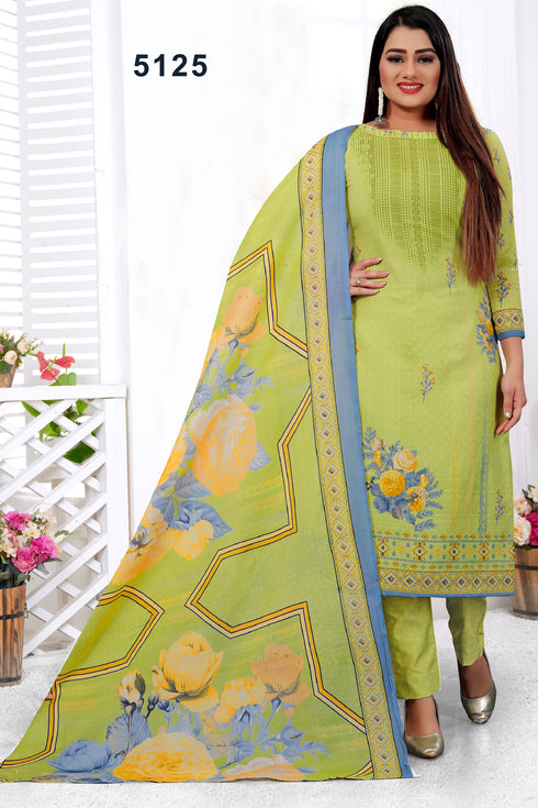 Light Green Cotton Blend Printed Unstitched Salwar Suit Material